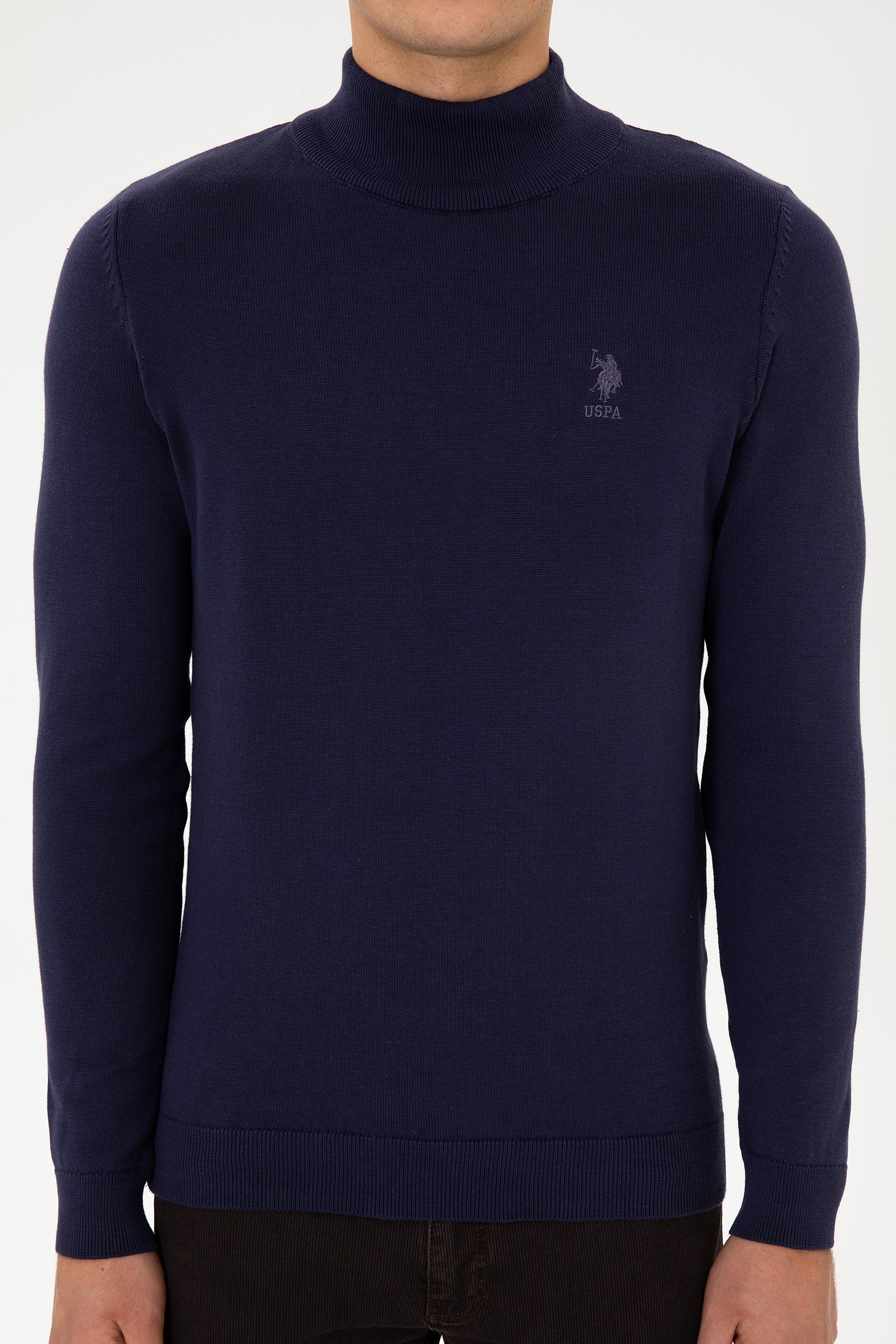 Erkek Slim Fit Yarım Balıkçı Yaka Mürdüm Basic Kazak