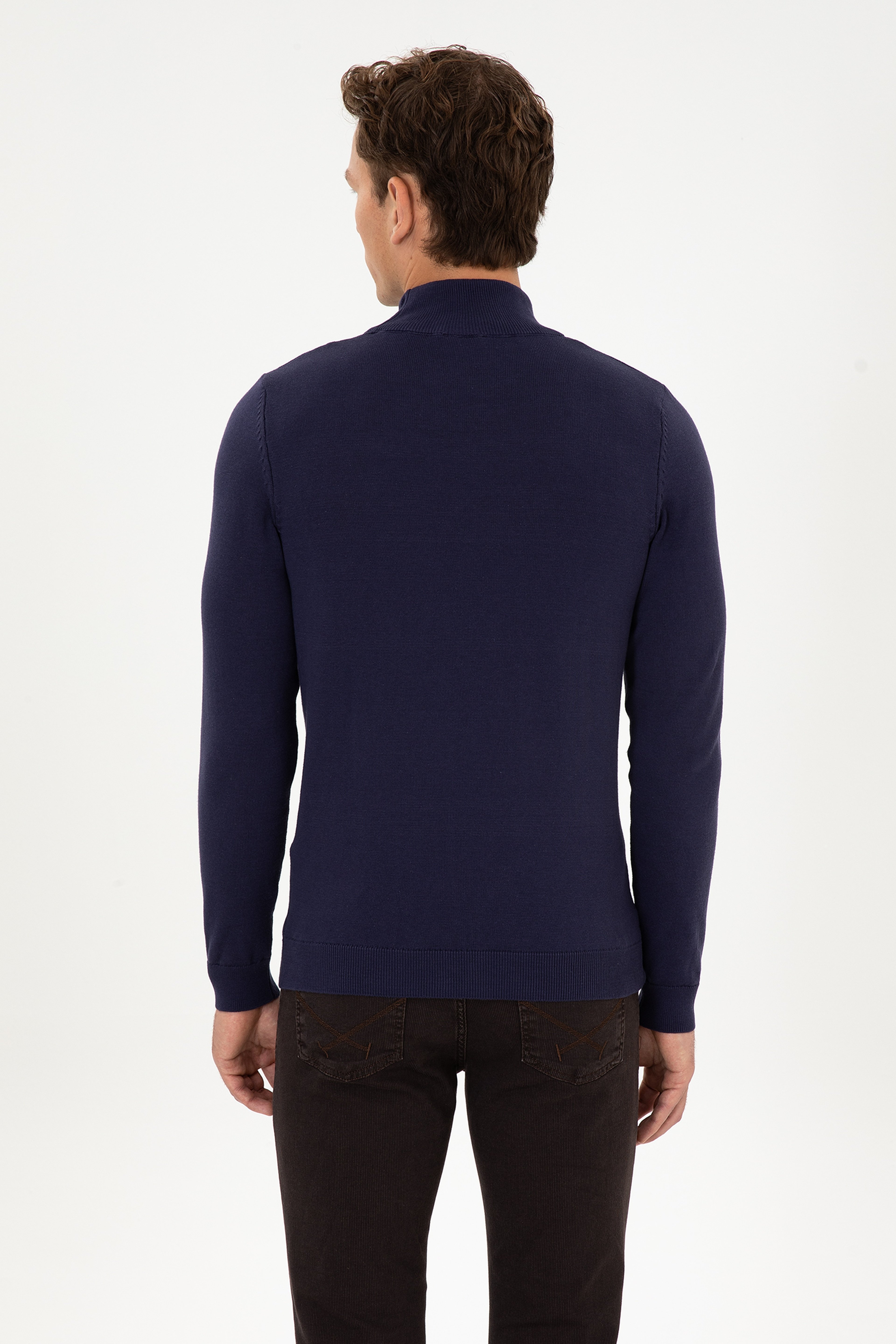 Erkek Slim Fit Yarım Balıkçı Yaka Mürdüm Basic Kazak - Image 5