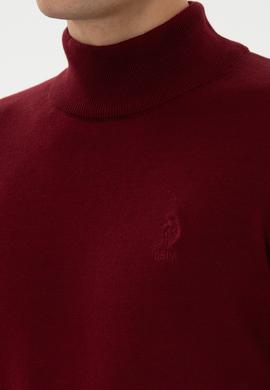 Erkek Slim Fit Yarım Boğazlı Bordo Basic Kazak - 50307783051