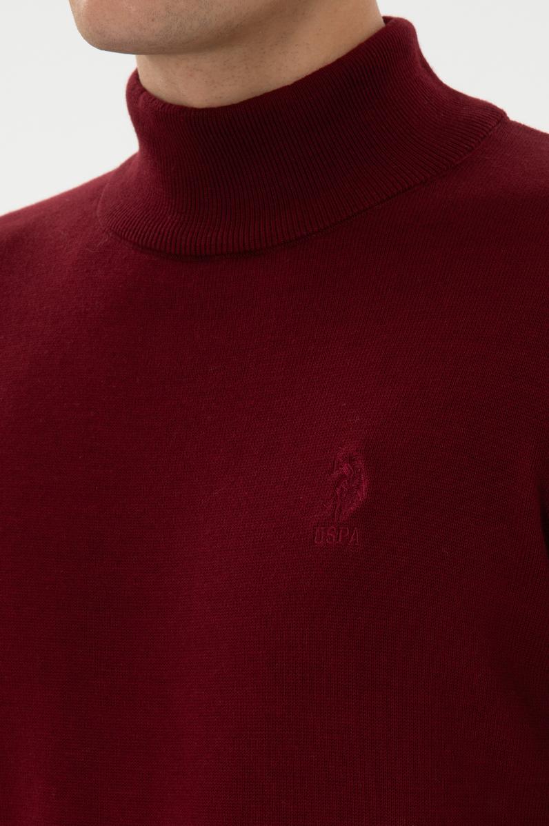 Erkek Slim Fit Yarım Boğazlı Bordo Basic Kazak