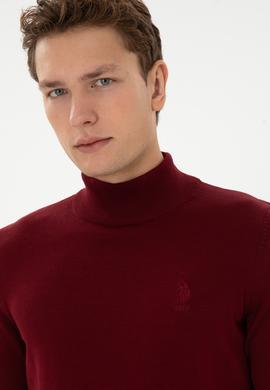 Erkek Slim Fit Yarım Boğazlı Bordo Basic Kazak - 50307783051