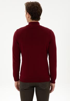 Erkek Slim Fit Yarım Boğazlı Bordo Basic Kazak - 50307783051