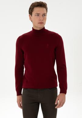 Erkek Slim Fit Yarım Boğazlı Bordo Basic Kazak - 50307783051
