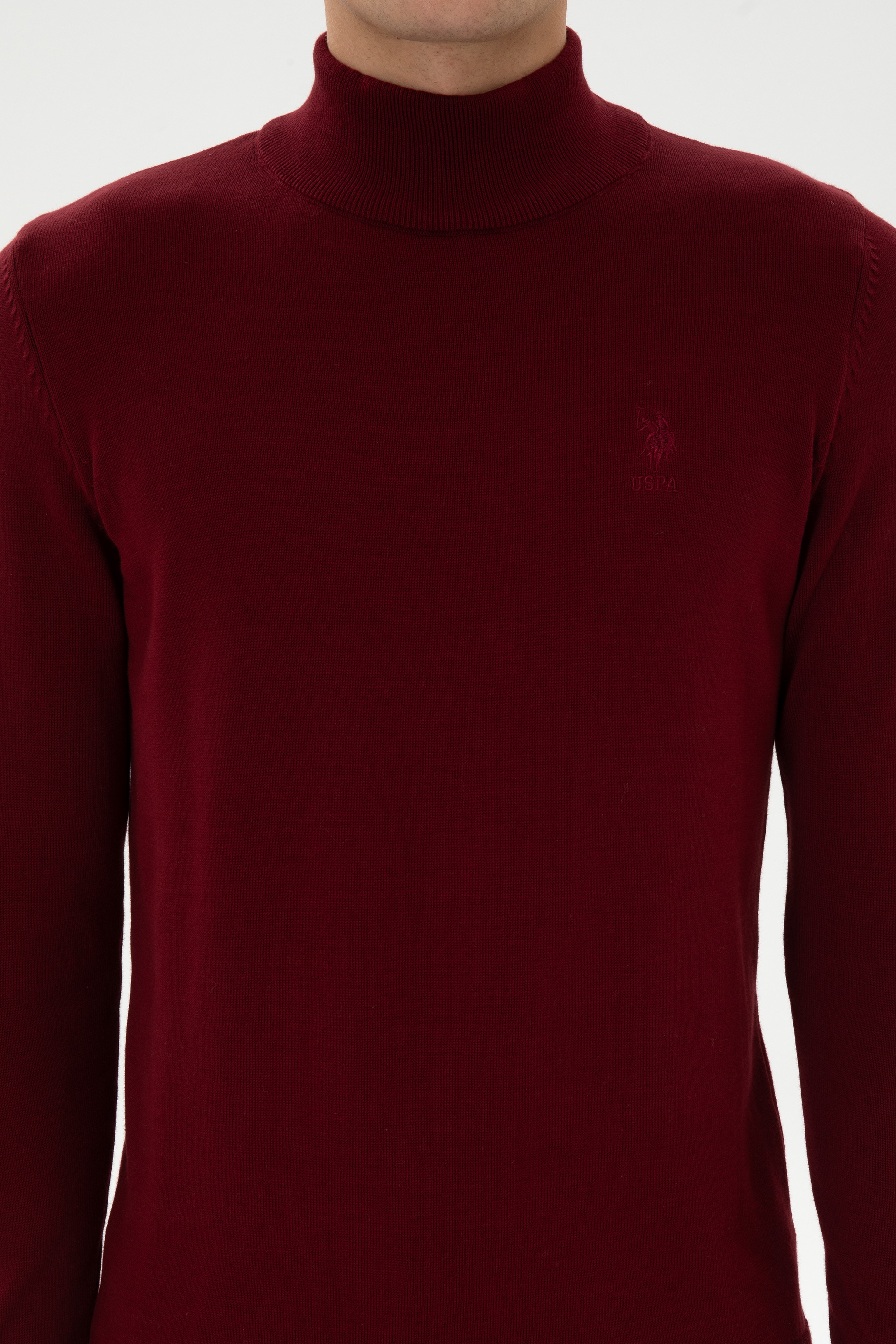 Erkek Slim Fit Yarım Boğazlı Bordo Basic Kazak