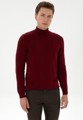Erkek Slim Fit Yarım Boğazlı Bordo Basic Kazak - 50307783051