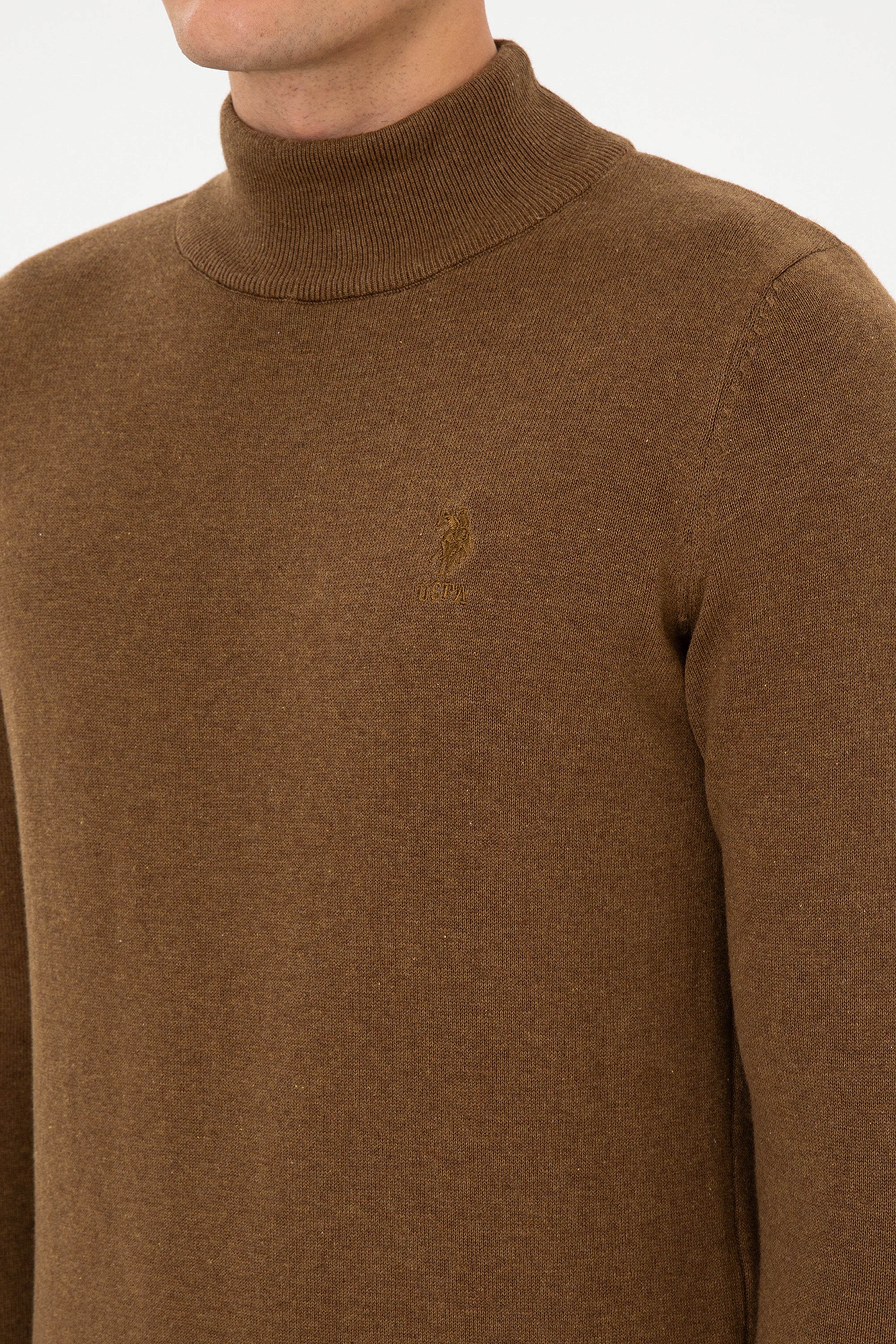 Erkek Slim Fit Yarım Balıkçı Yaka Haki Melanj Basic Kazak - Image 7