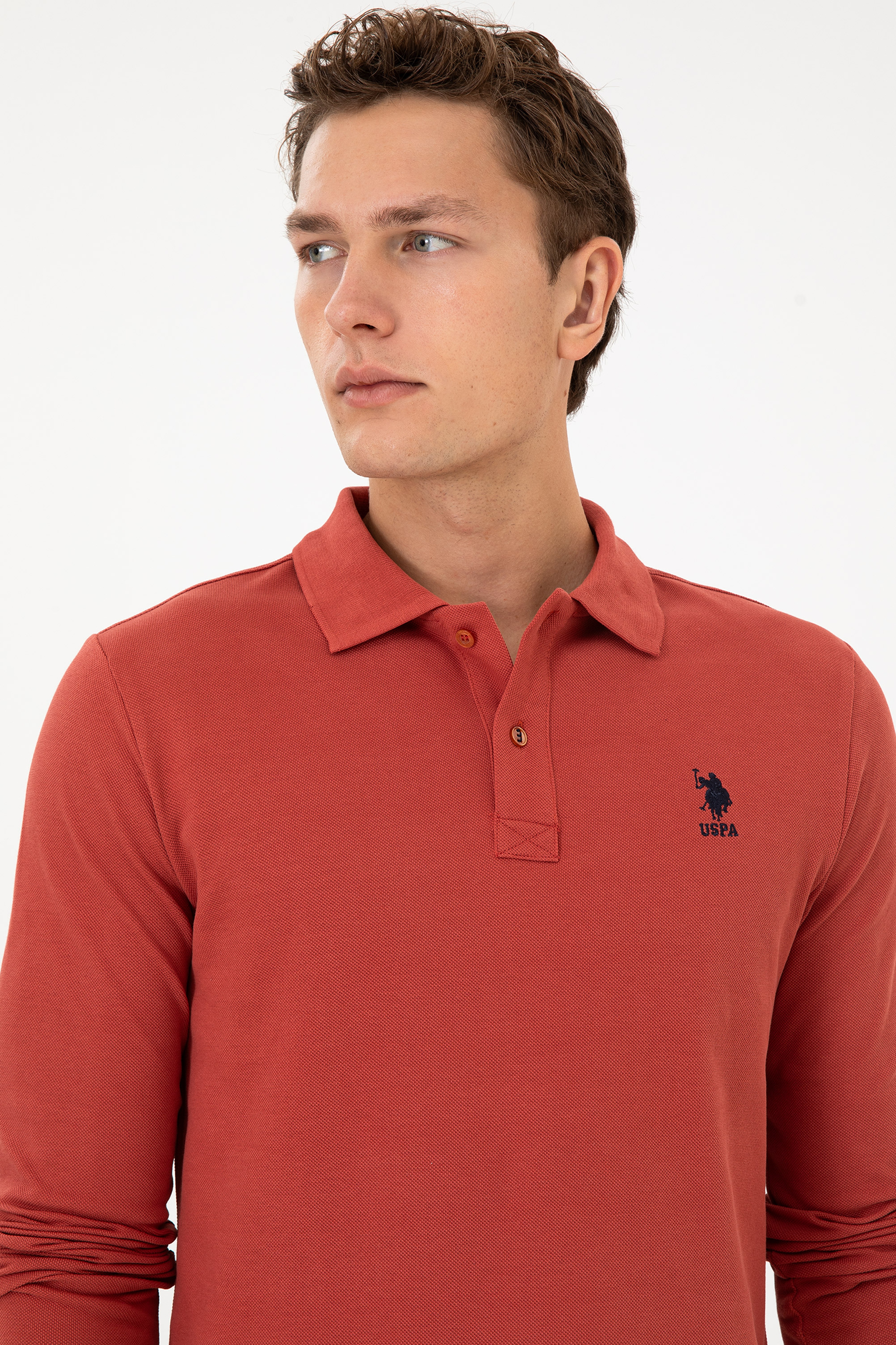 Erkek Regular Fit Polo Yaka Gül Kurusu Basic Sweatshirt