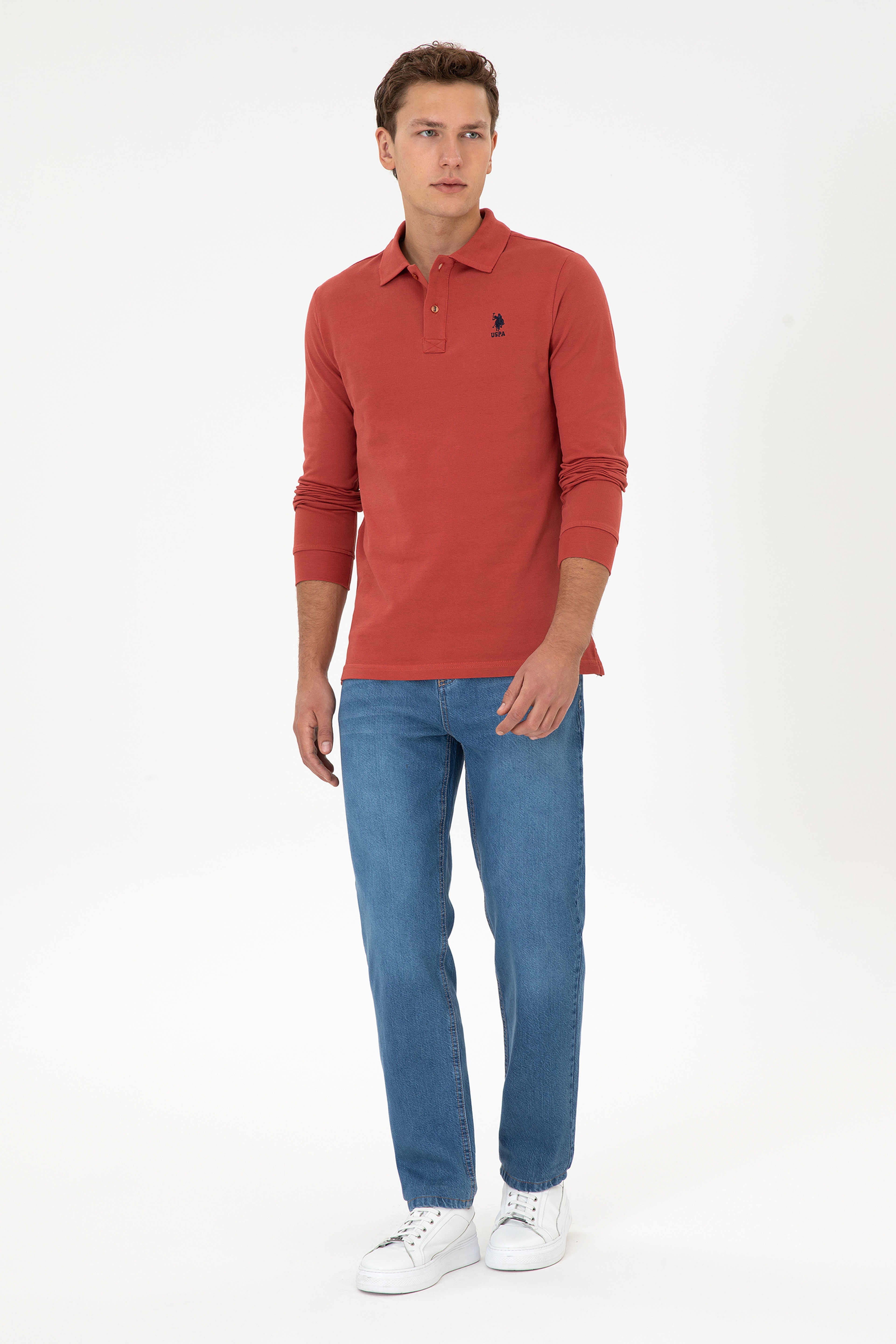 Erkek Regular Fit Polo Yaka Gül Kurusu Basic Sweatshirt - Image 4