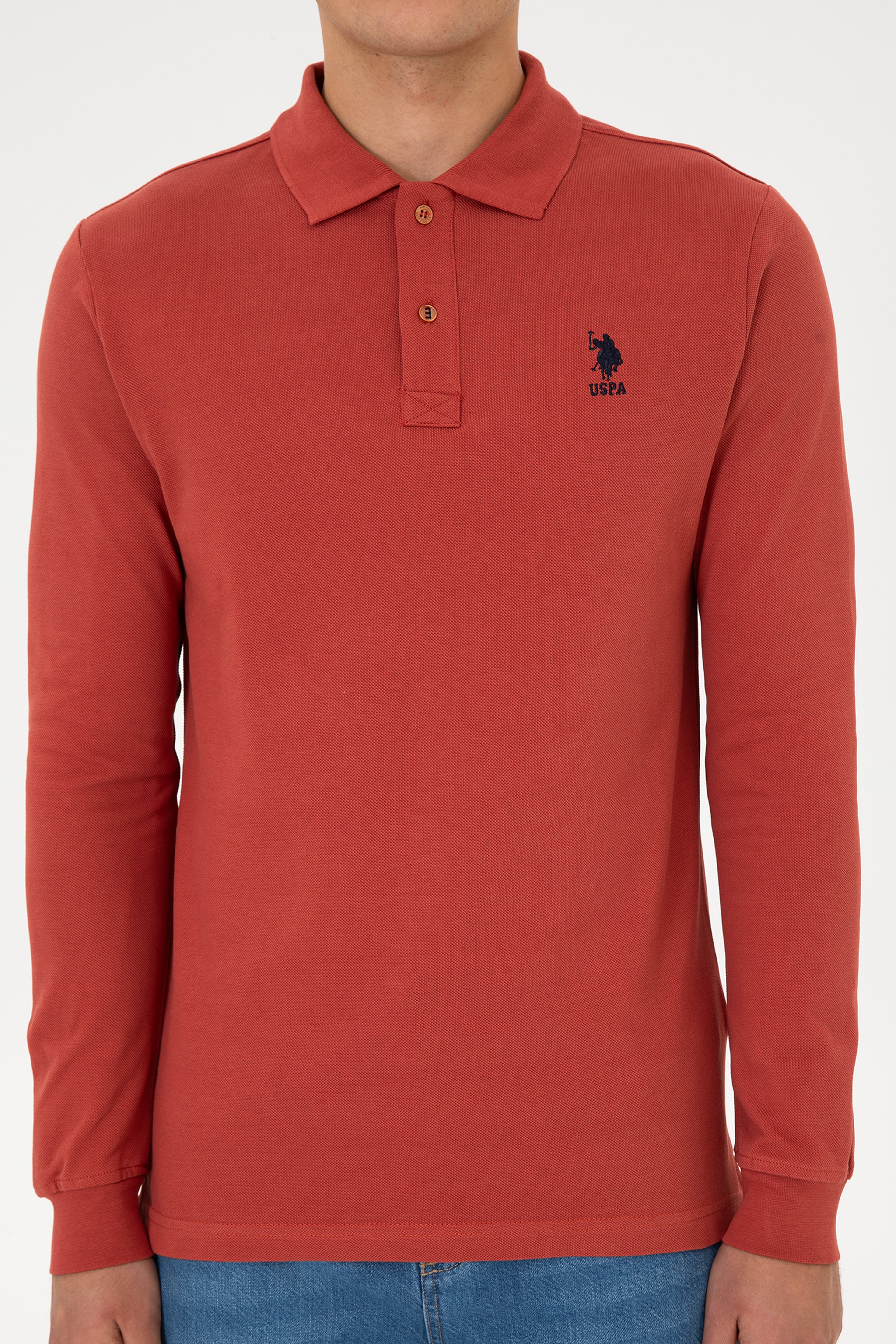 Erkek Regular Fit Polo Yaka Gül Kurusu Basic Sweatshirt - Image 6