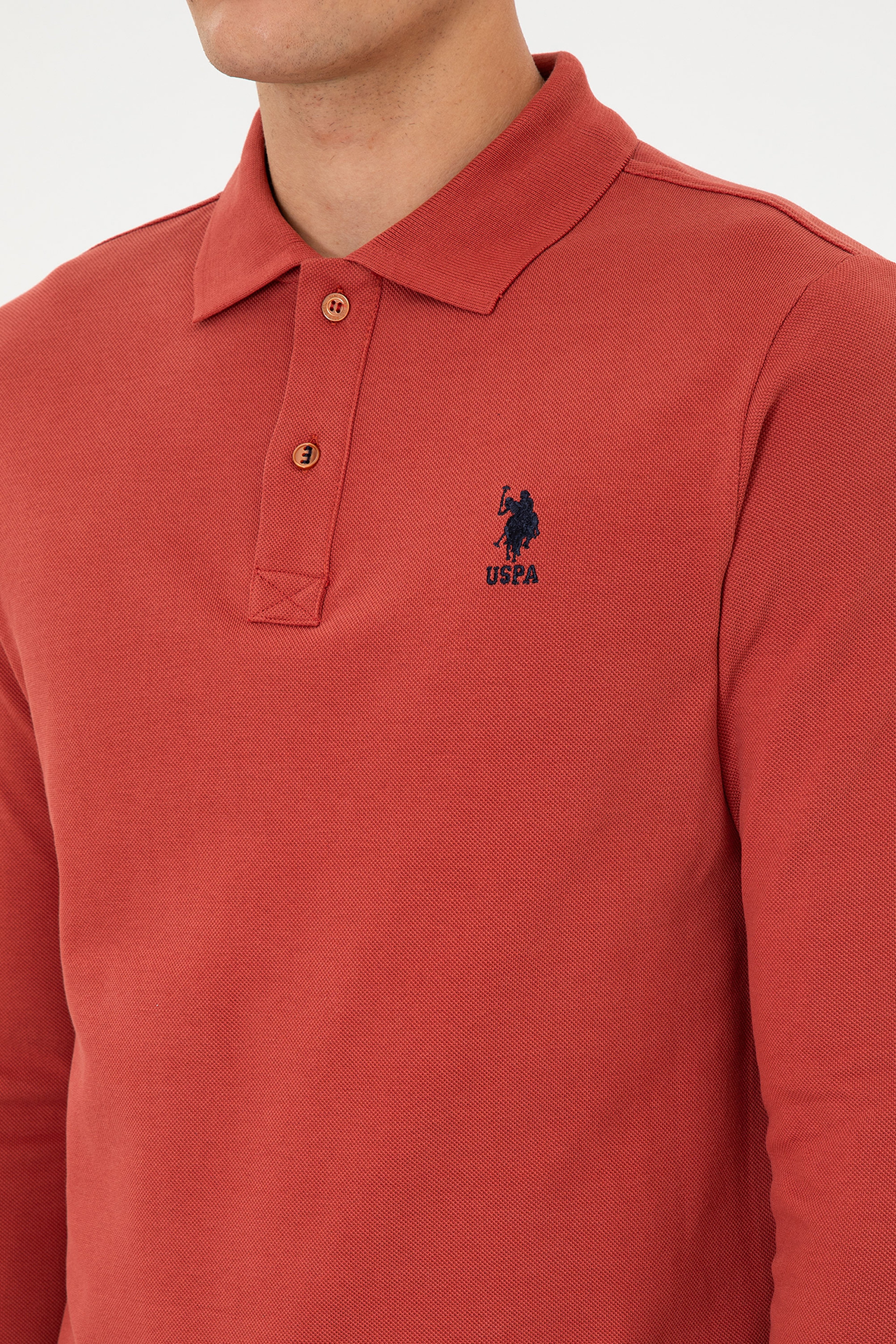 Erkek Regular Fit Polo Yaka Gül Kurusu Basic Sweatshirt - Image 7