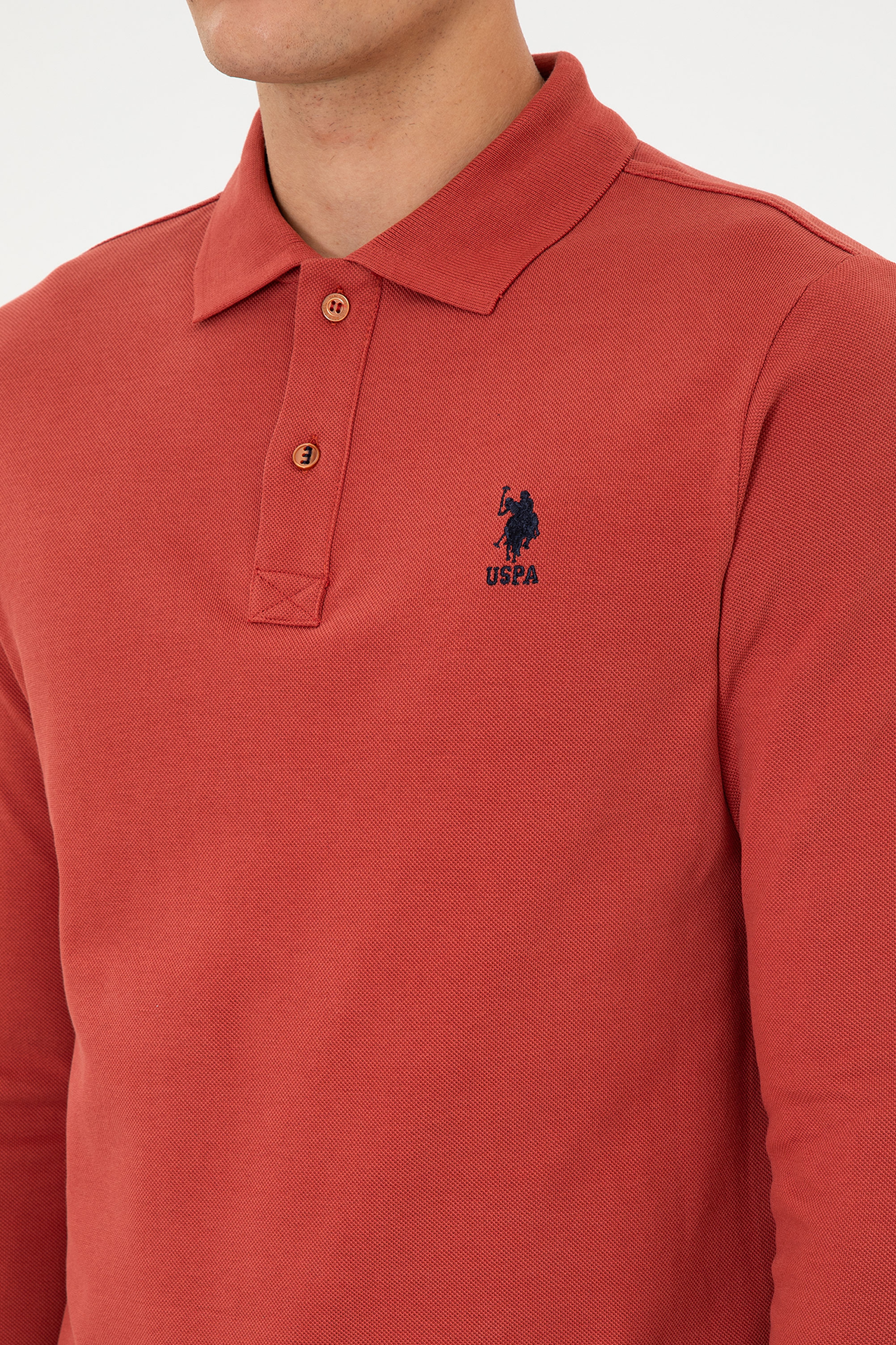 Erkek Regular Fit Polo Yaka Gül Kurusu Basic Sweatshirt