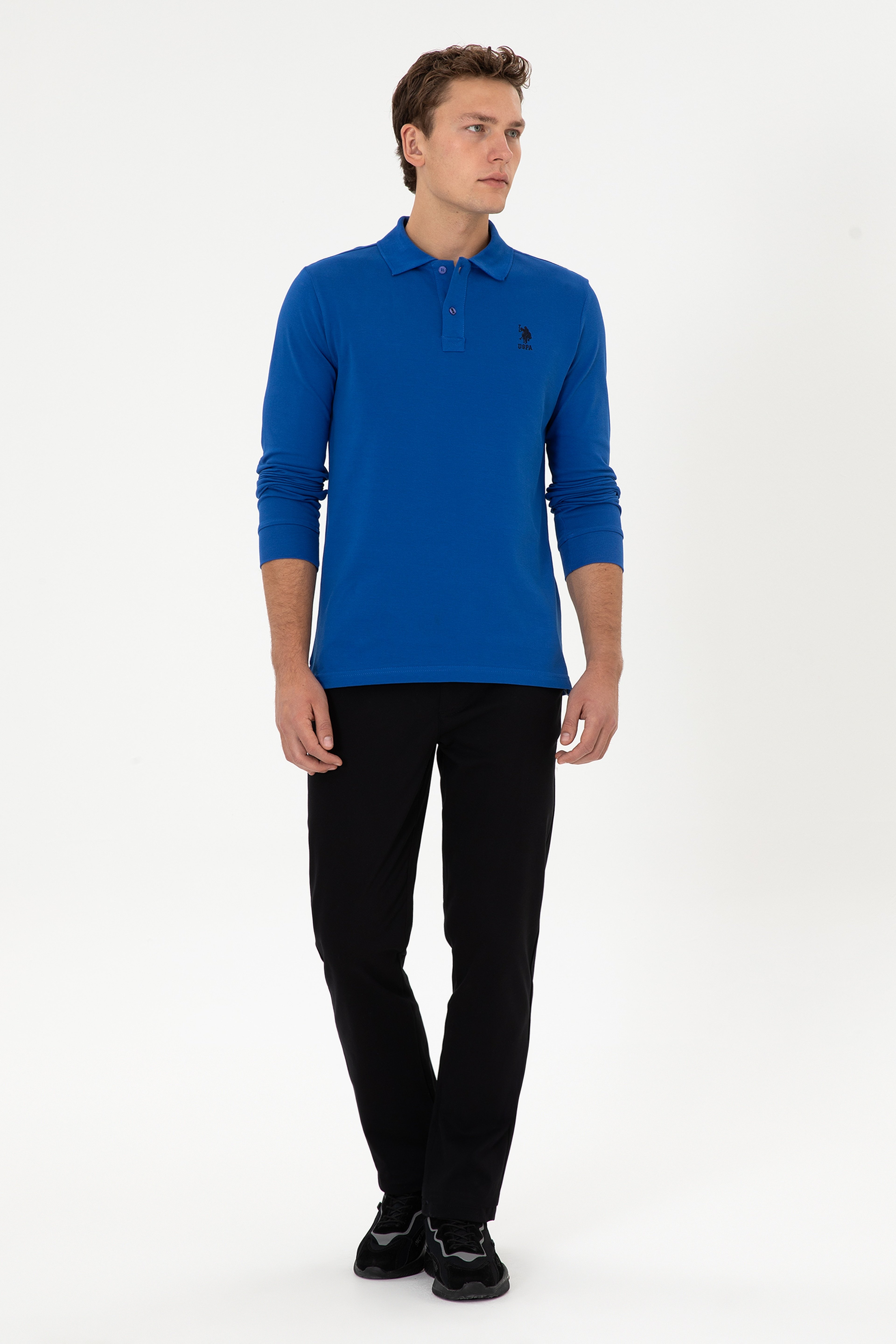Erkek Regular Fit Polo Yaka Mavi Basic Sweatshirt - Image 4