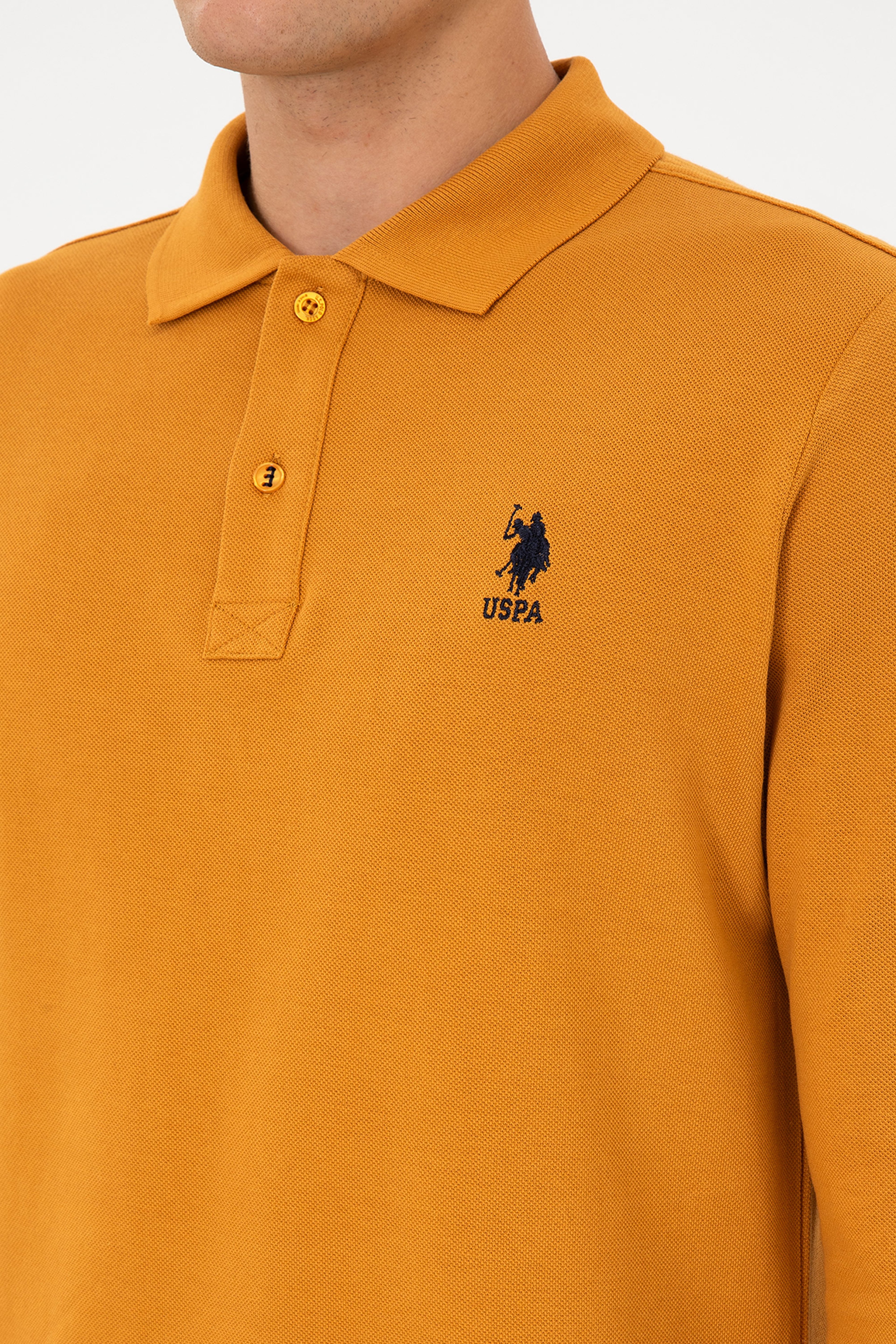 Erkek Regular Fit Polo Yaka Hardal Basic Sweatshirt - Image 7