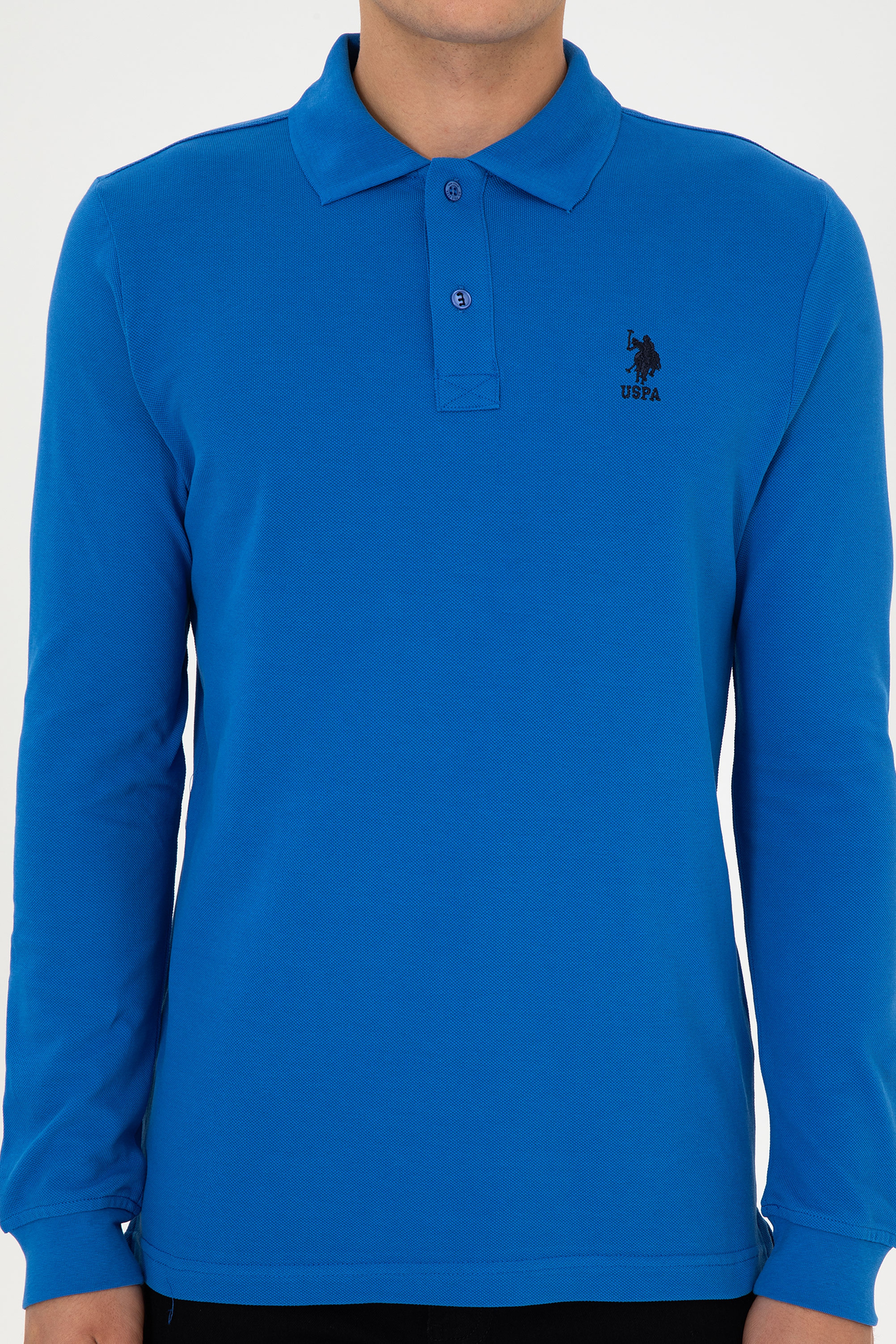 Erkek Regular Fit Polo Yaka Saks Basic Sweatshirt