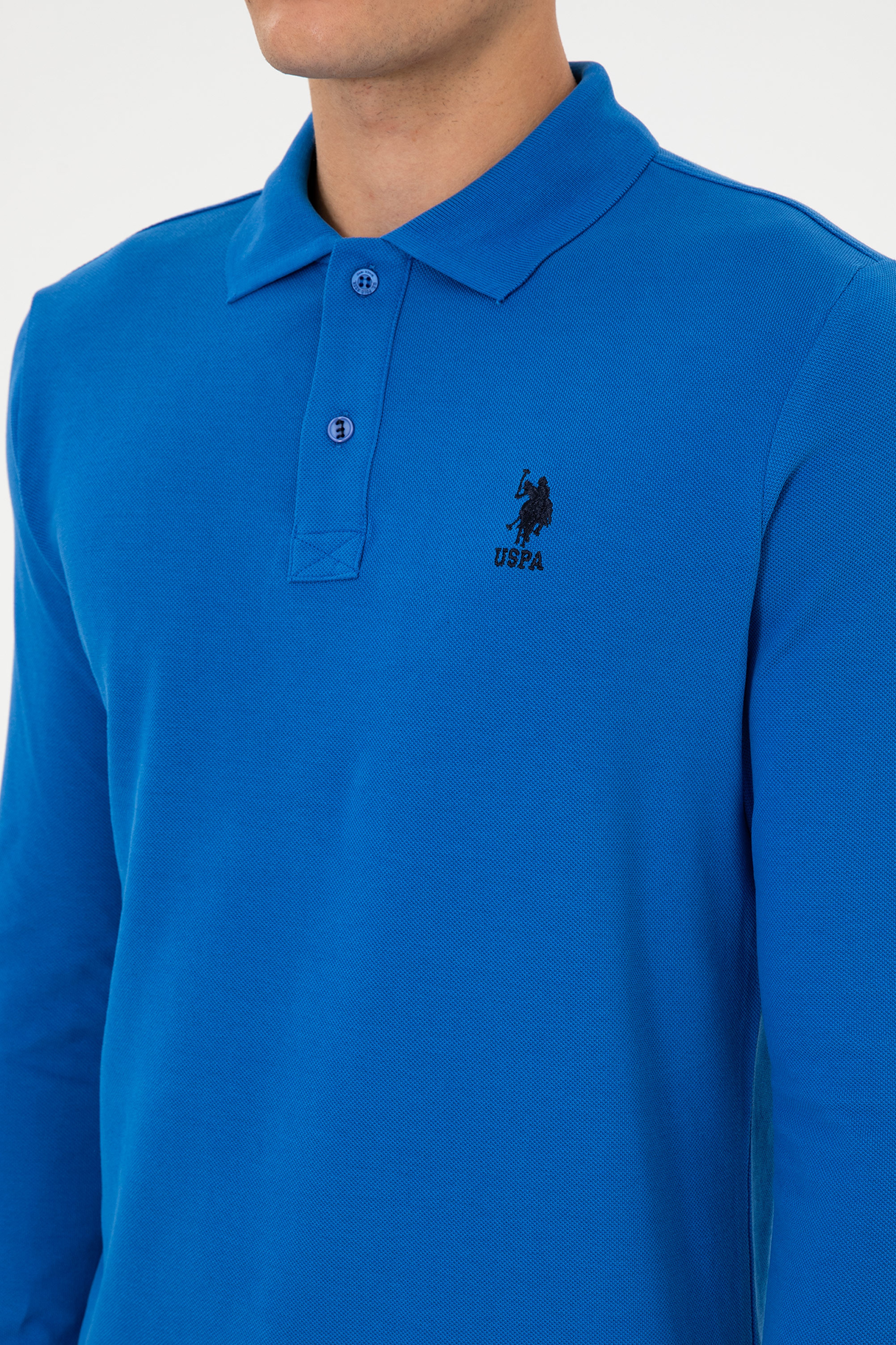 Erkek Regular Fit Polo Yaka Saks Basic Sweatshirt