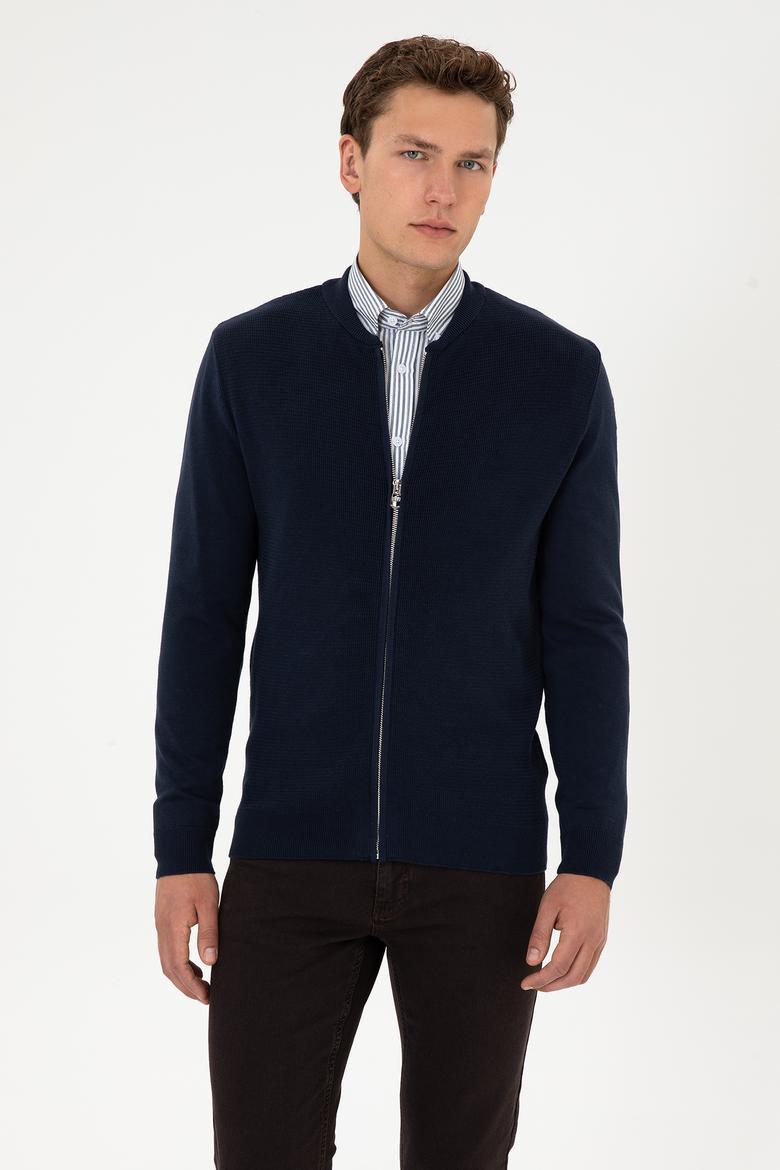 Erkek Lacivert Basic Triko Hırka - 50307813007