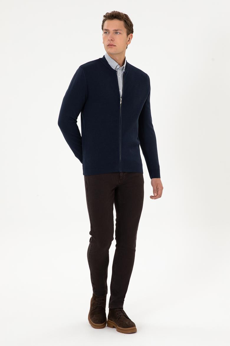 Erkek Lacivert Basic Triko Hırka - 50307813007