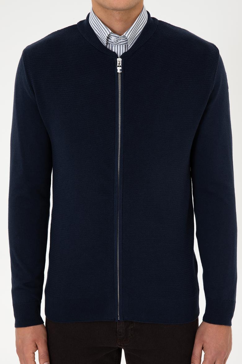 Erkek Lacivert Basic Triko Hırka - 50307813007