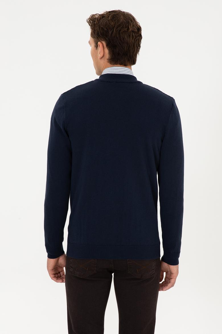 Erkek Lacivert Basic Triko Hırka - 50307813007