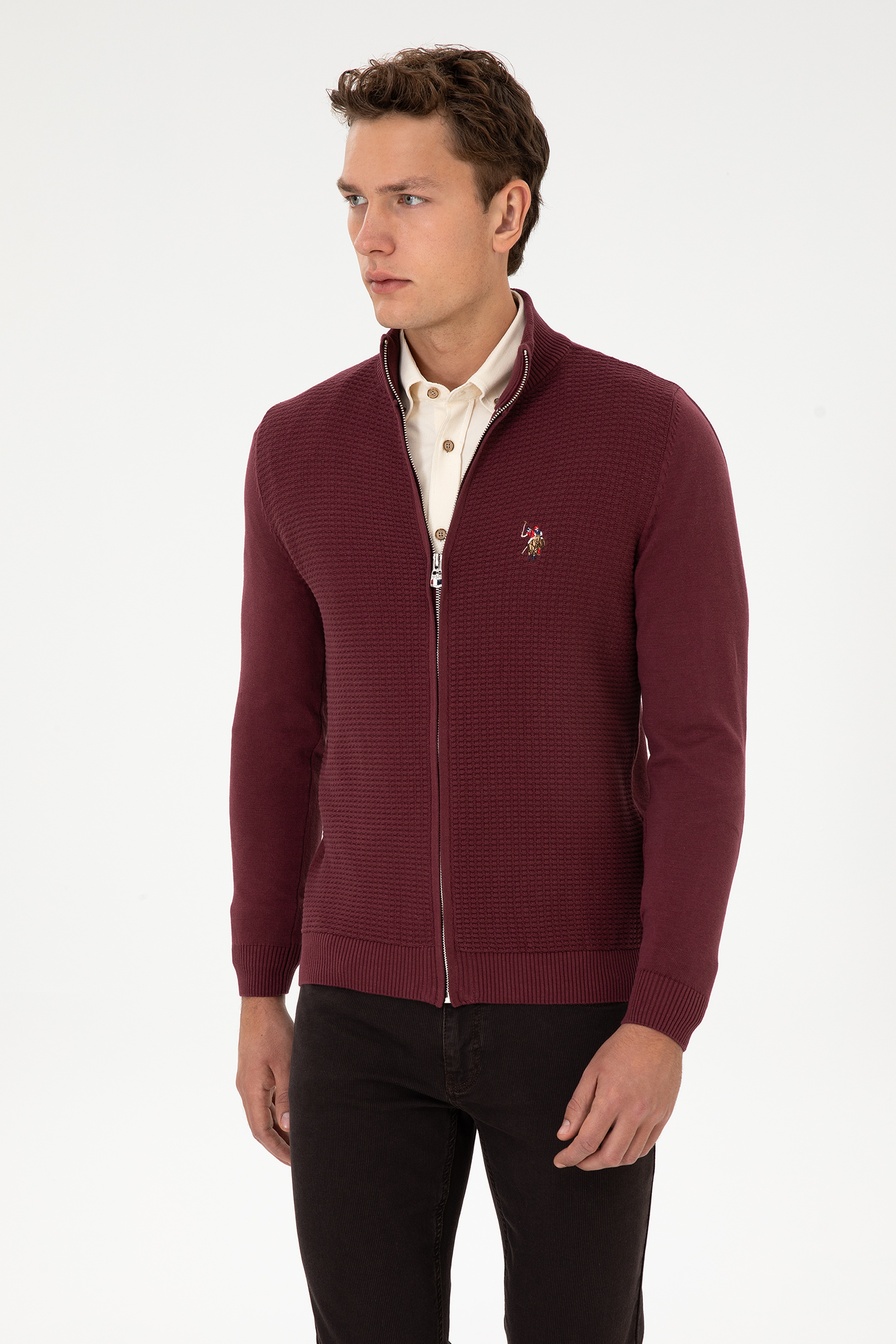 Erkek Bordo Basic Triko Hırka - Image 3