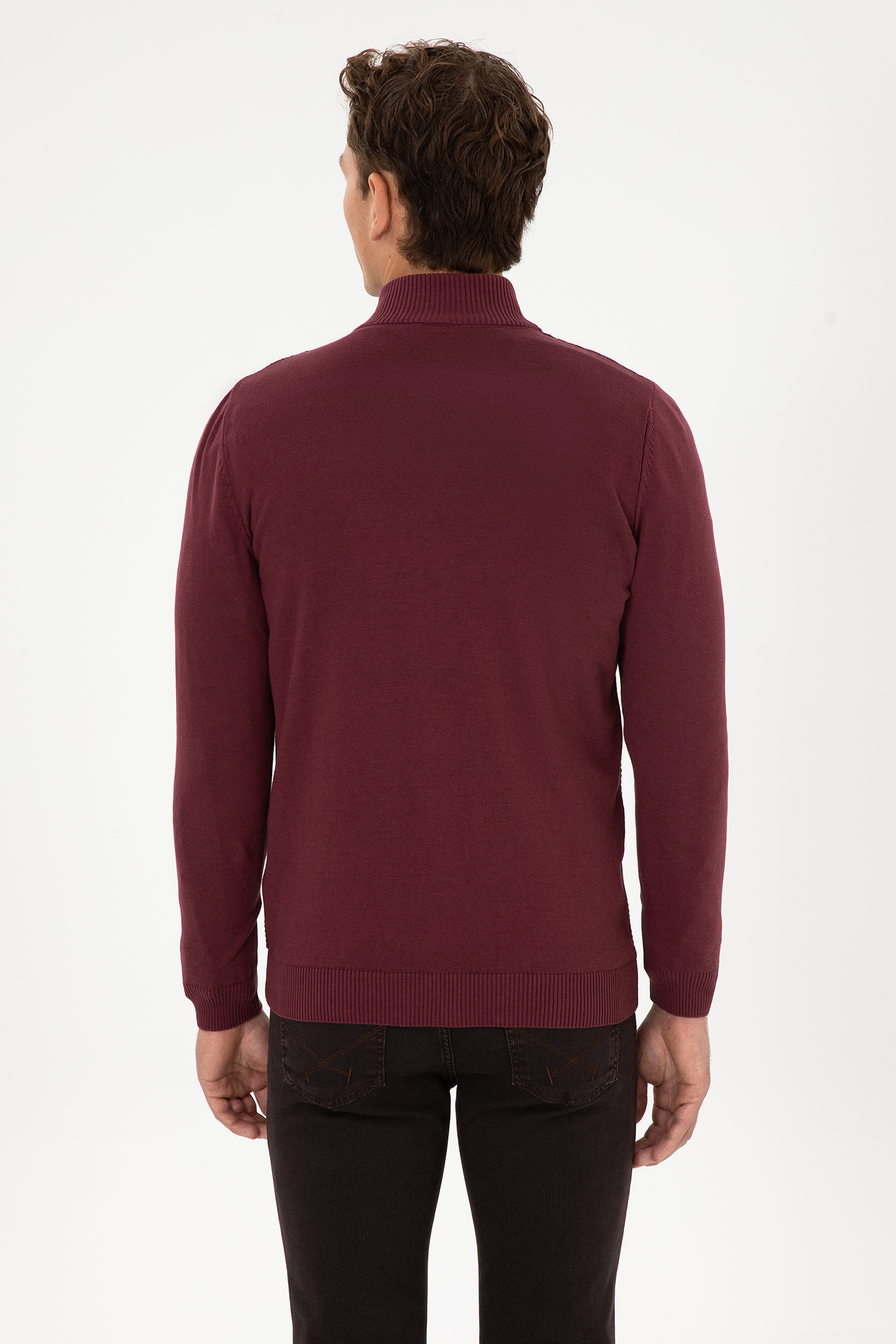 Erkek Bordo Basic Triko Hırka - Image 5