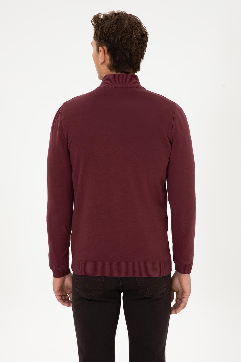 Erkek Bordo Basic Triko Hırka - 50307800071