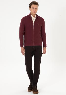 Erkek Bordo Basic Triko Hırka - 50307800071