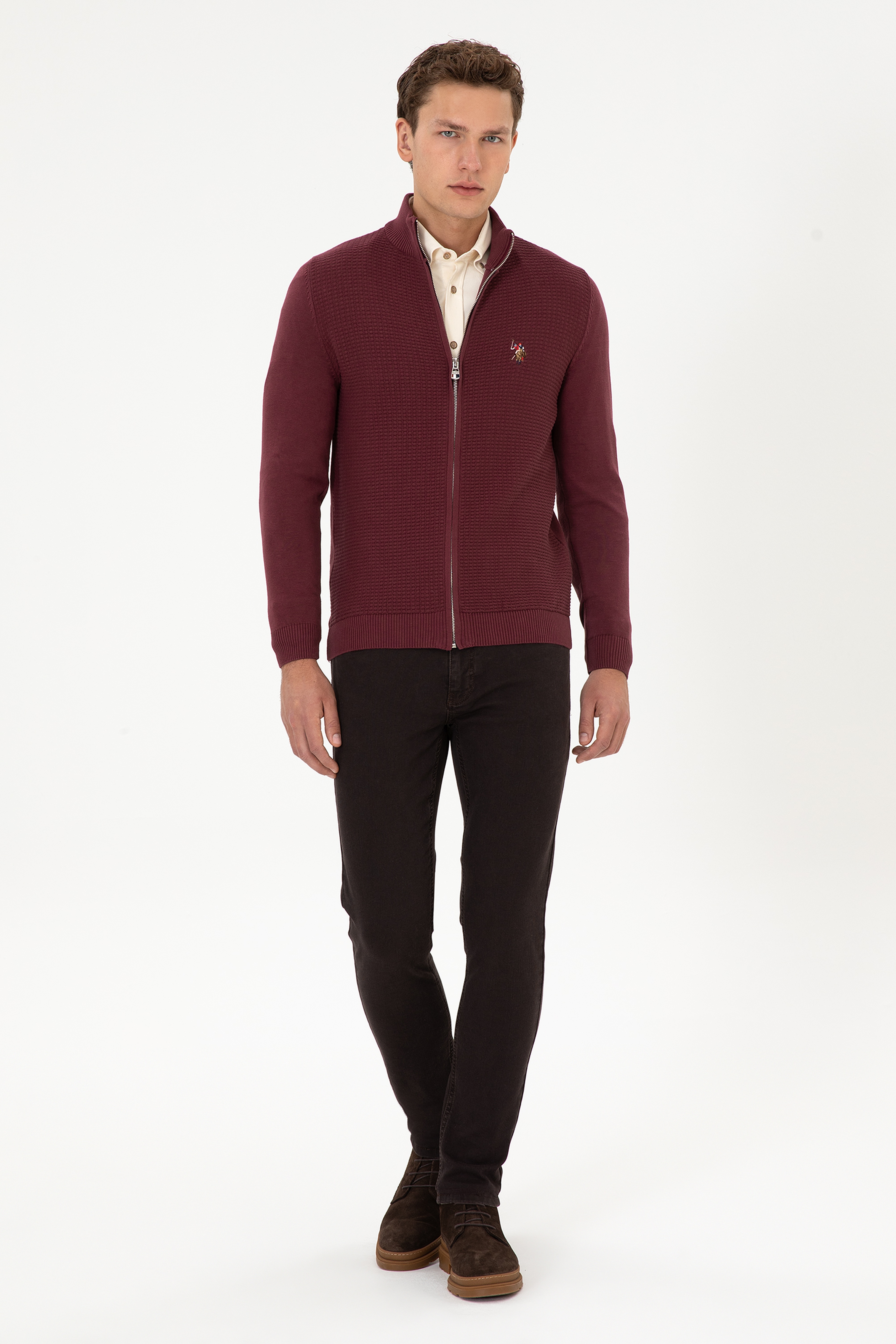 Erkek Bordo Basic Triko Hırka - Image 4