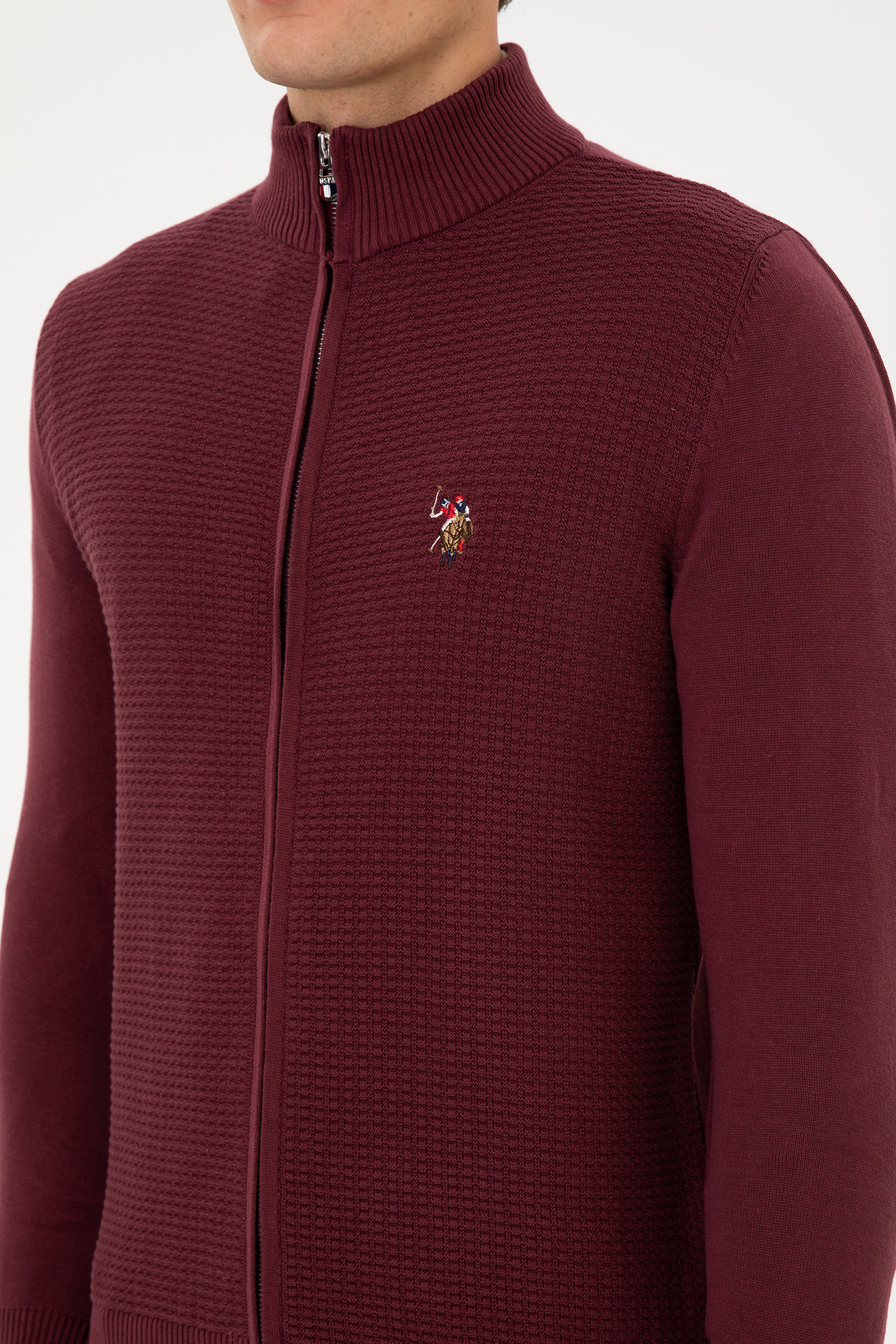 Erkek Bordo Basic Triko Hırka