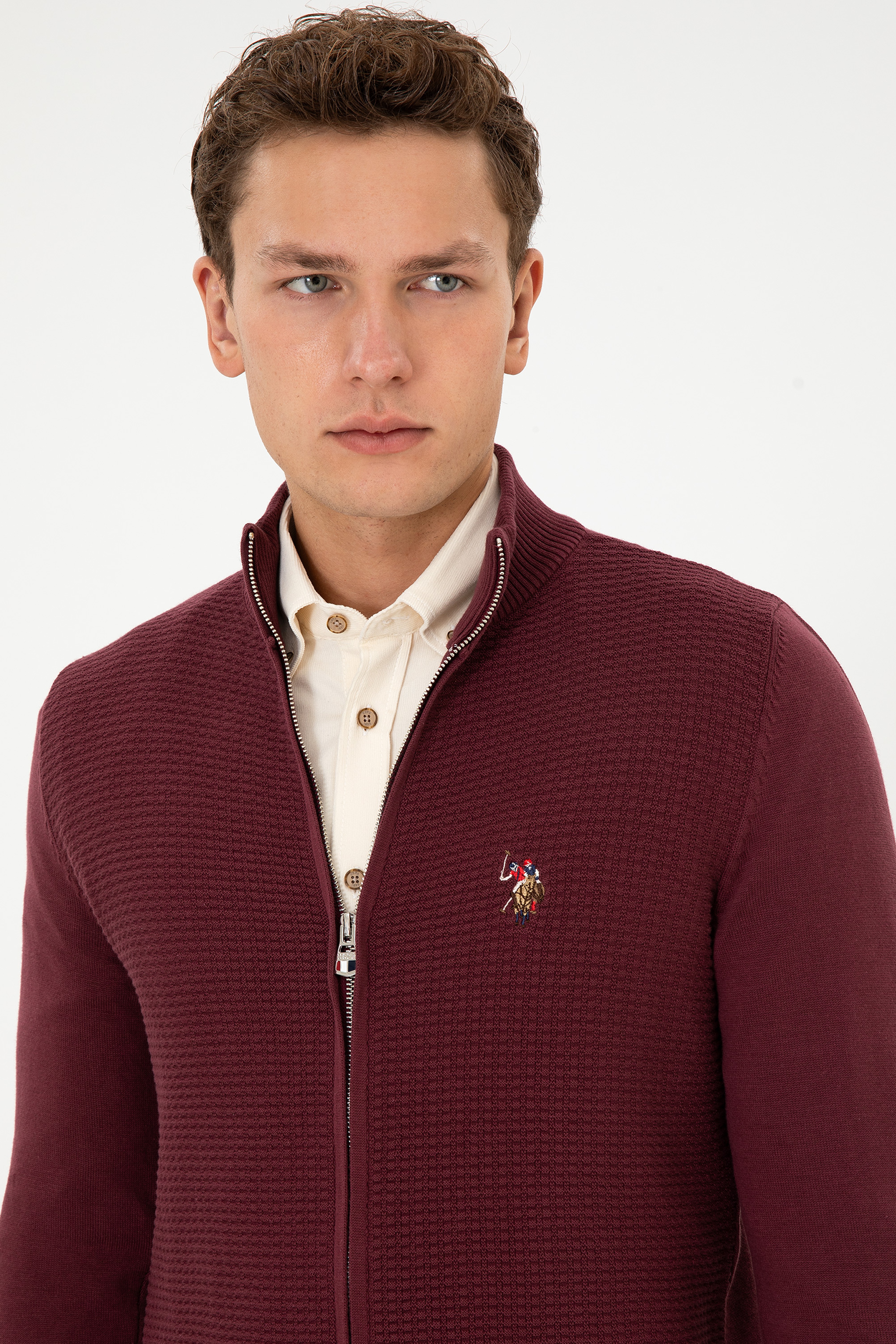 Erkek Bordo Basic Triko Hırka