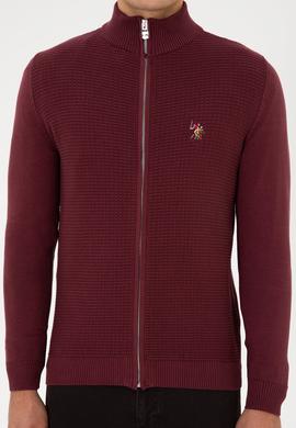 Erkek Bordo Basic Triko Hırka - 50307800071