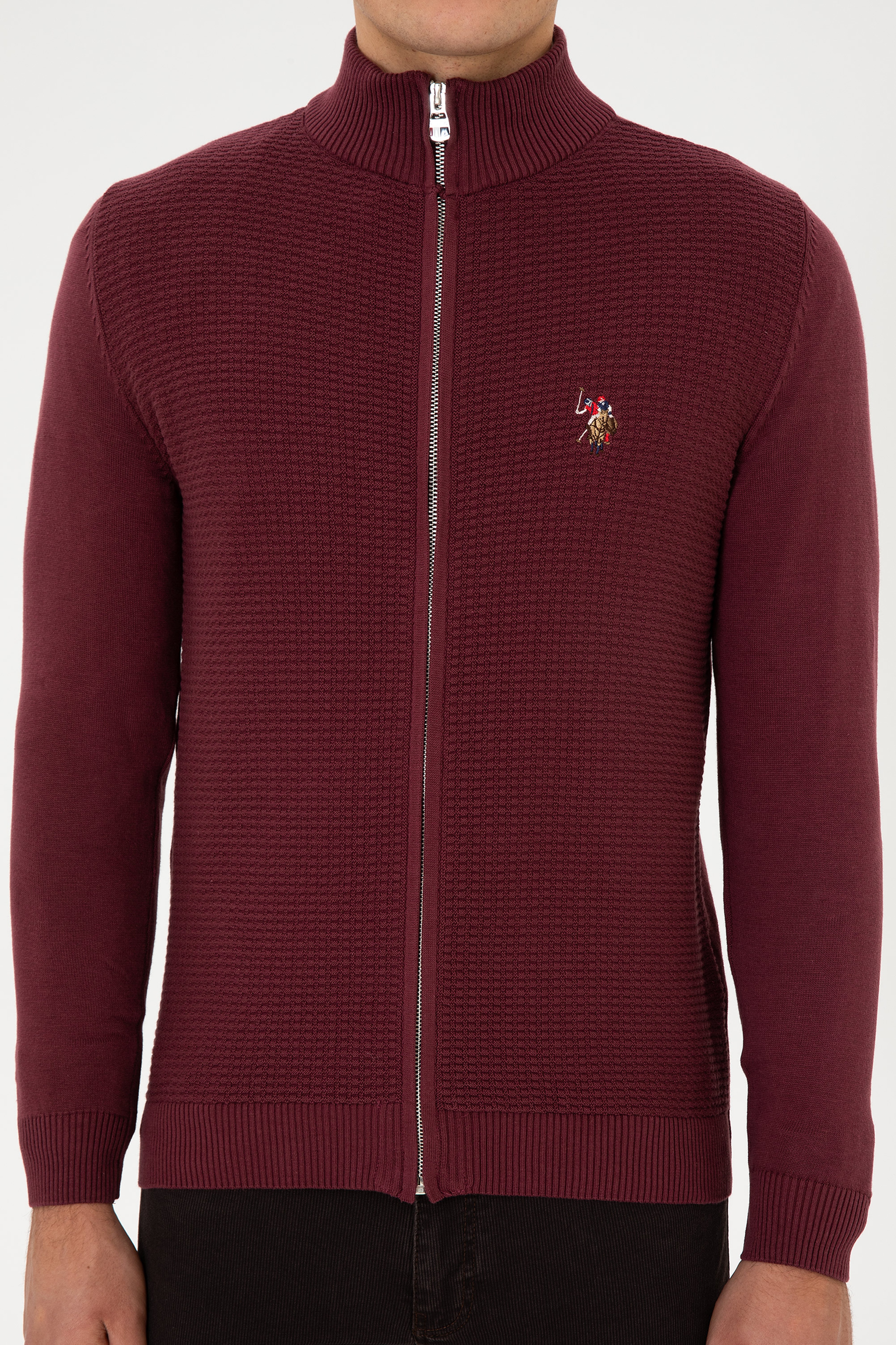 Erkek Bordo Basic Triko Hırka - Image 6