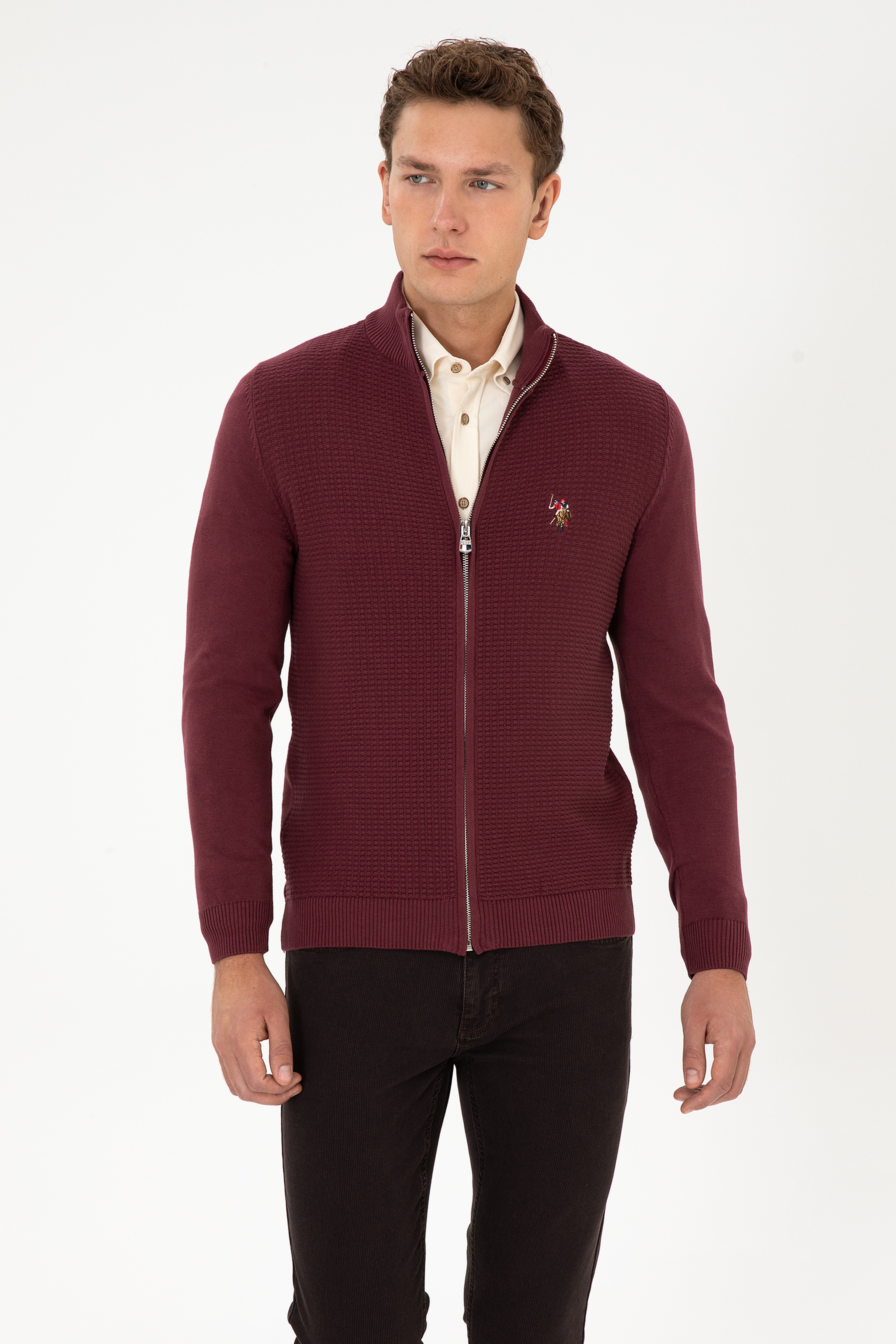 Erkek Bordo Basic Triko Hırka - Image 1