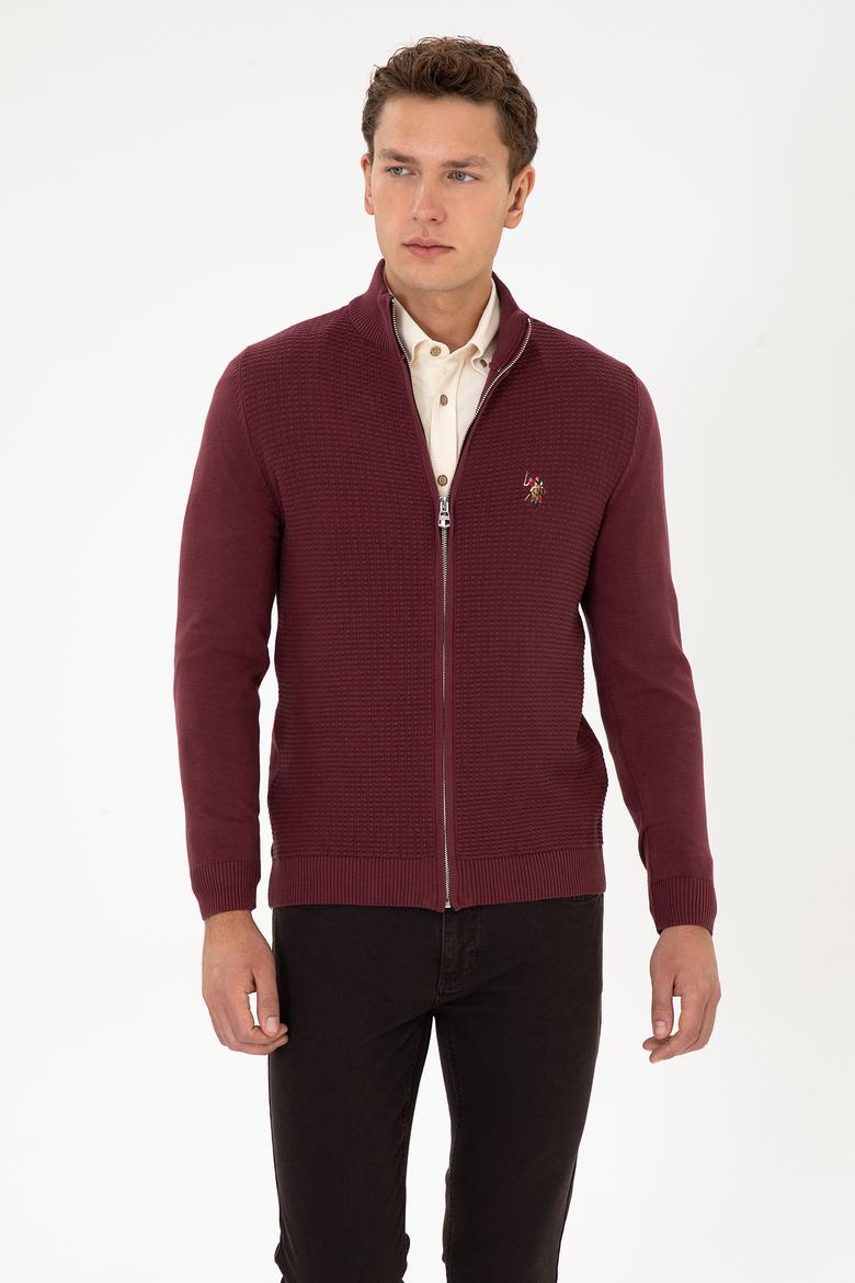 Erkek Bordo Basic Triko Hırka