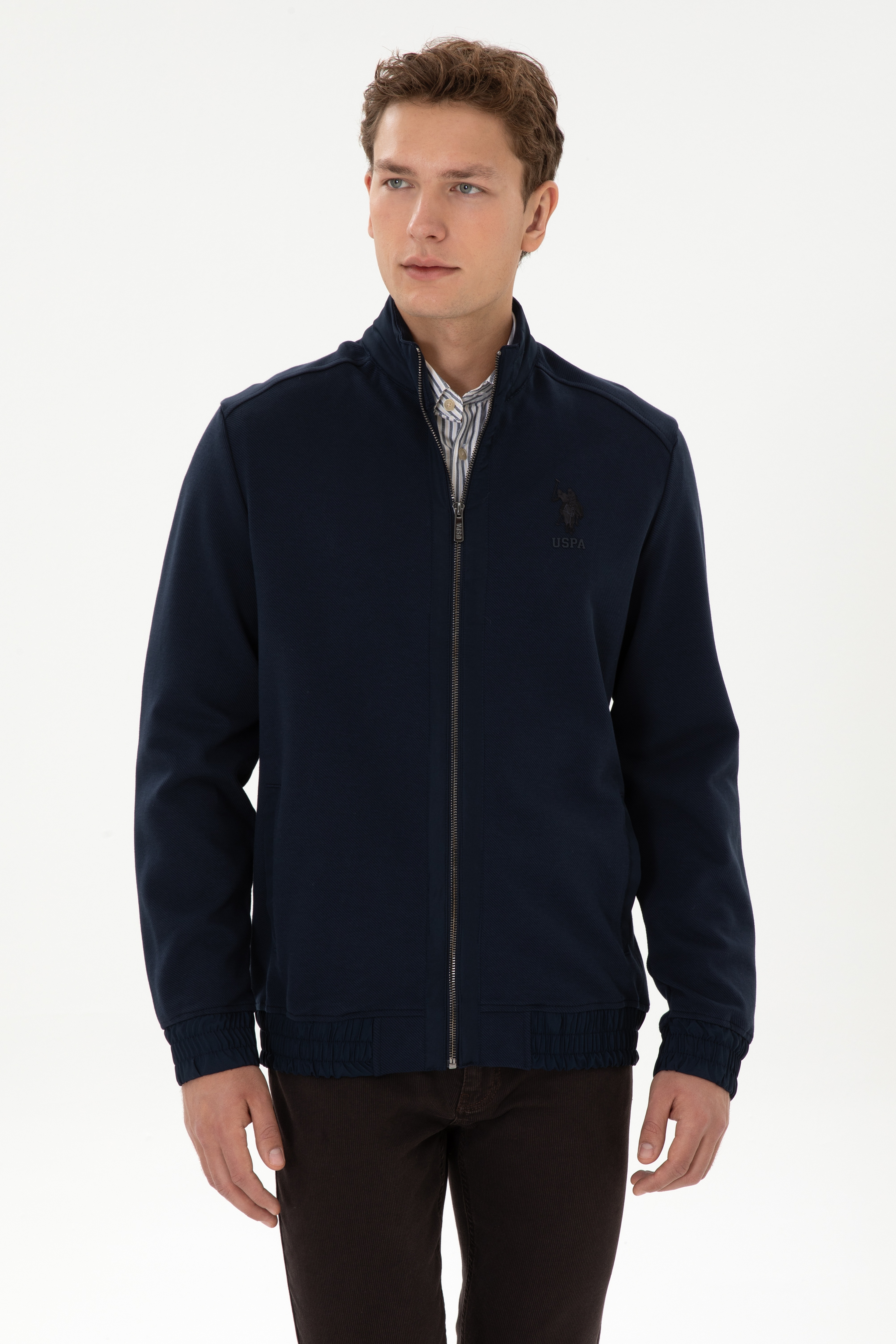 Erkek Regular Fit Fermuarlı Lacivert Örme Hırka - Image 3
