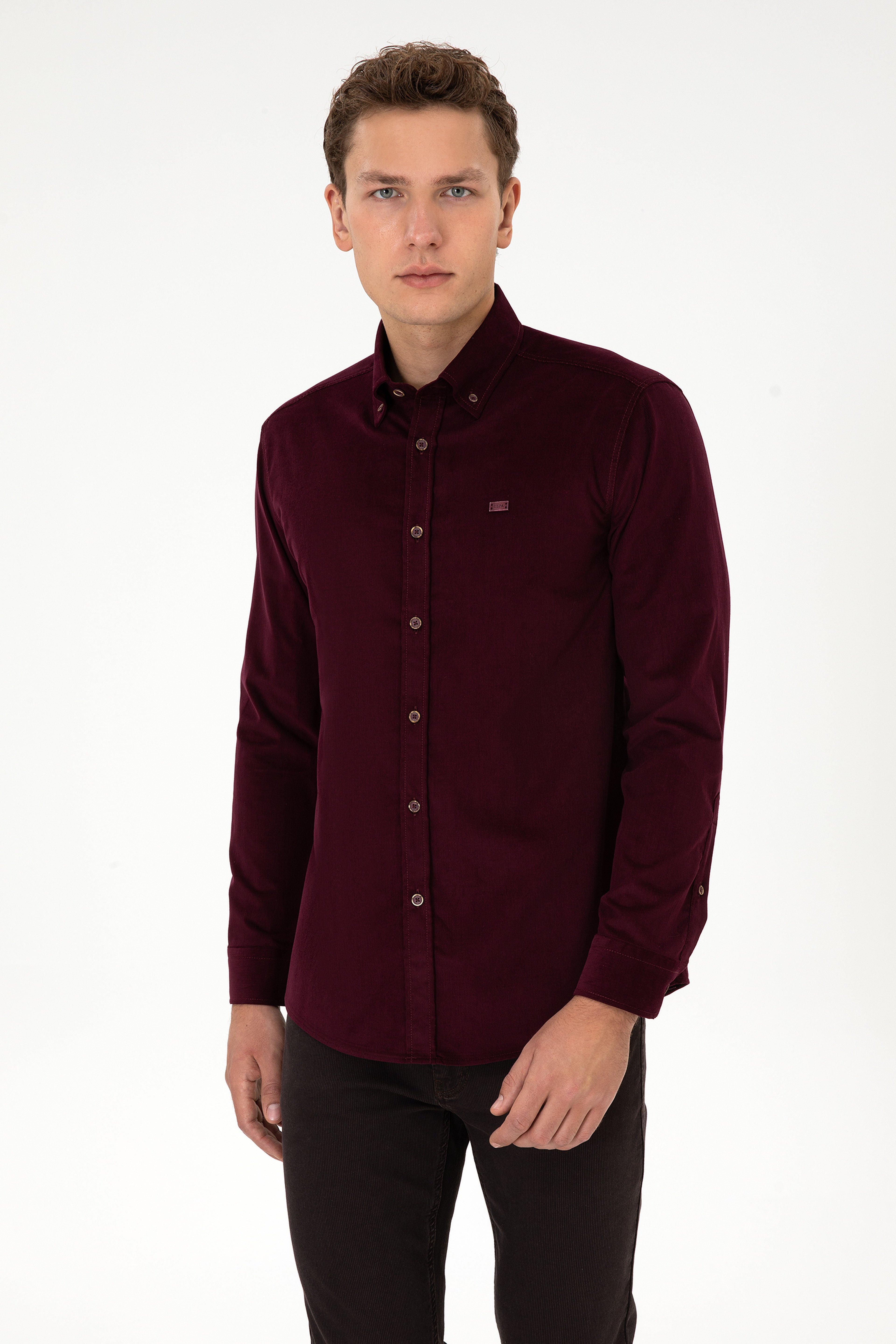 Erkek Bordo Uzun Kollu Gömlek - Image 1