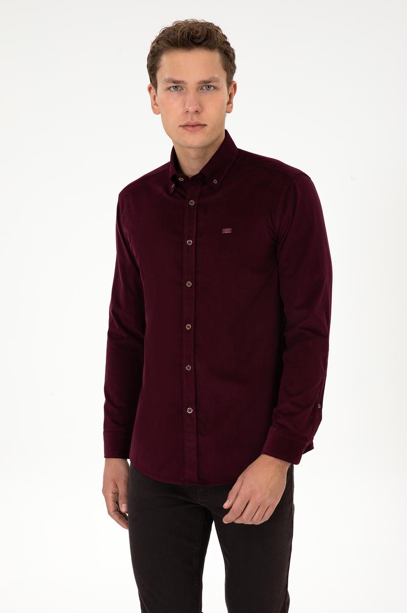 Erkek Bordo Uzun Kollu Gömlek