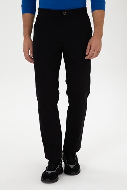 Erkek Regular Fit Siyah Kanvas / Chino Pantolon