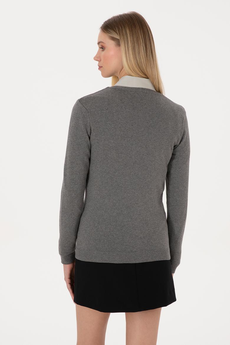 Kadın Gri Melanj Basic Kazak - 50307727045