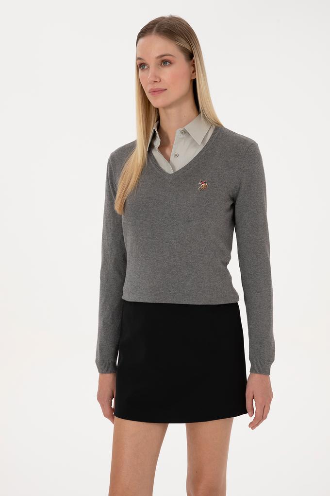 Kadın Gri Melanj Basic Kazak