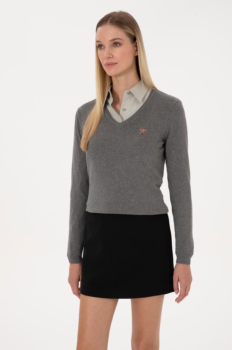 Kadın Gri Melanj Basic Kazak