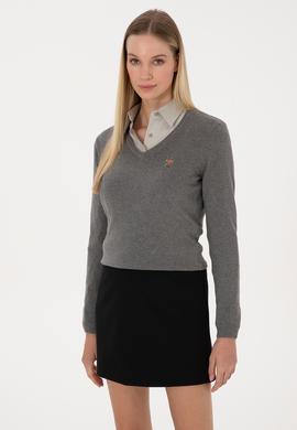 Kadın Gri Melanj Basic Kazak - 50307727045