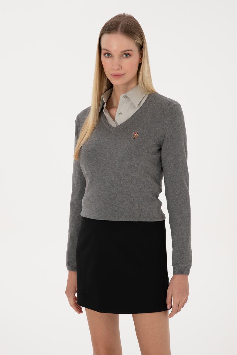 Kadın Gri Melanj Basic Kazak - 50307727045