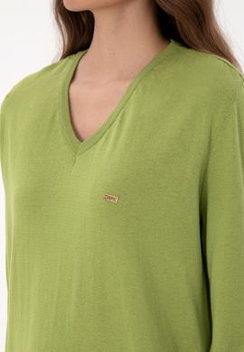 Kadın Fıstık Yeşili V Yaka Basic Kazak - 50313598024