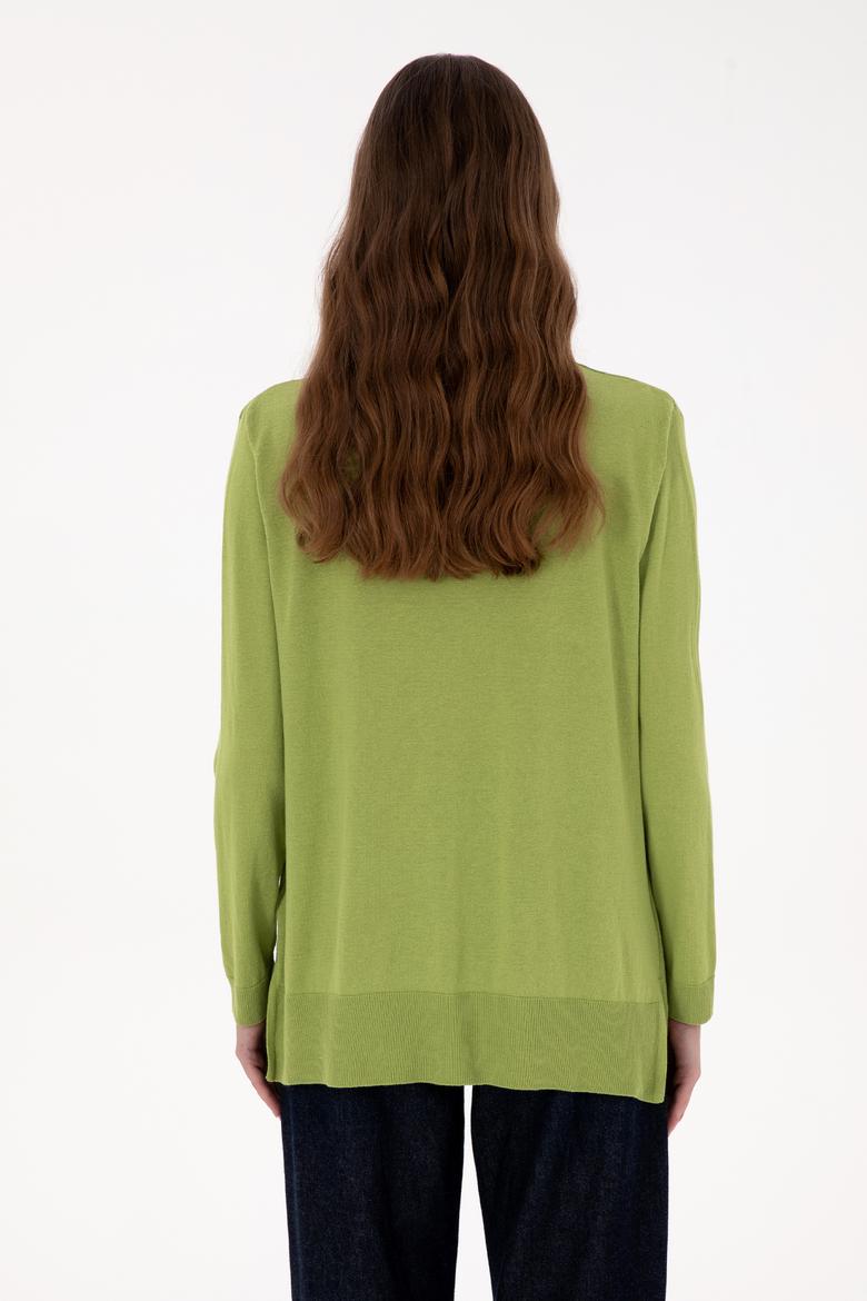 Kadın Fıstık Yeşili V Yaka Basic Kazak - 50313598024