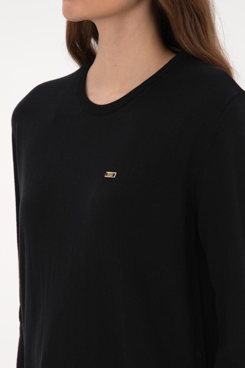 Kadın Siyah Bisiklet Yaka Basic Kazak