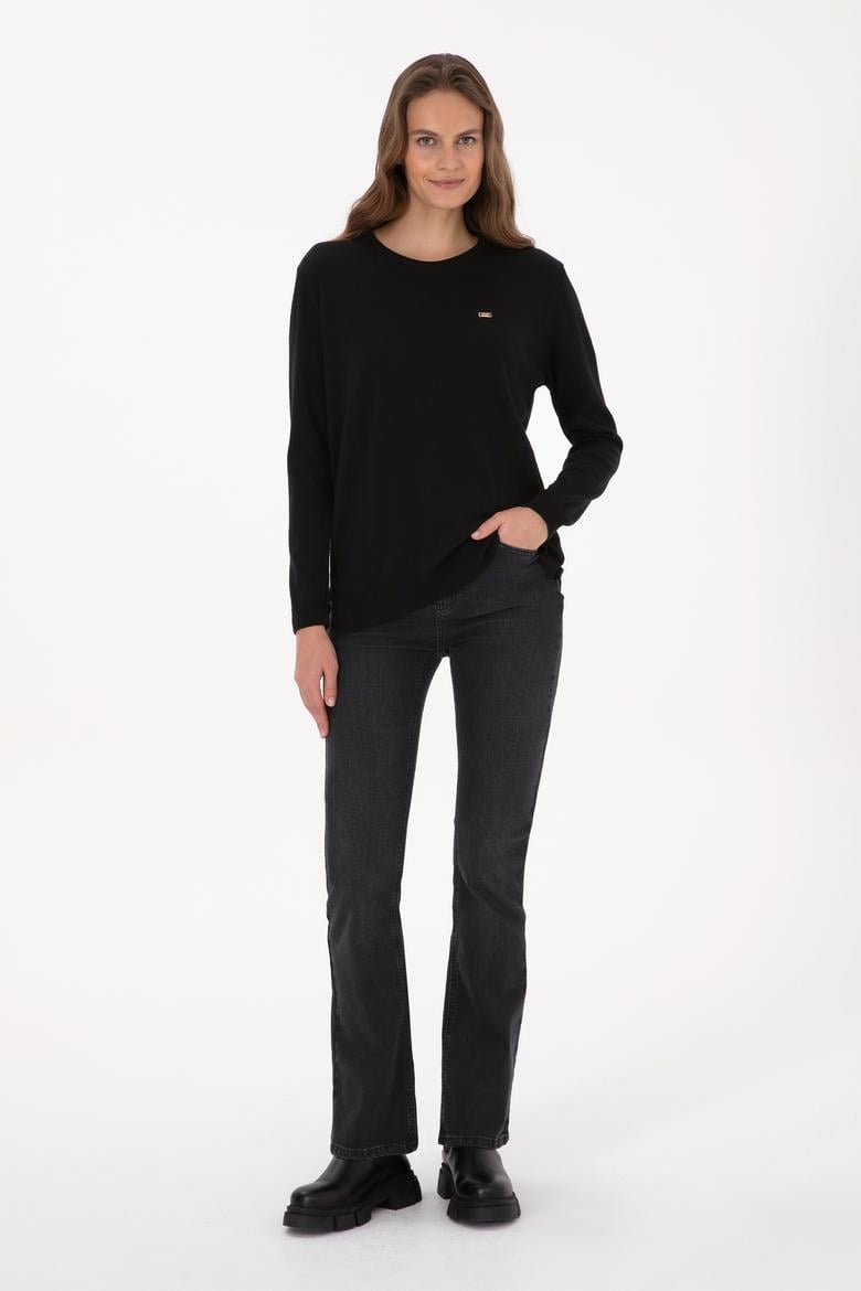 Kadın Siyah Bisiklet Yaka Basic Kazak - 50313579007