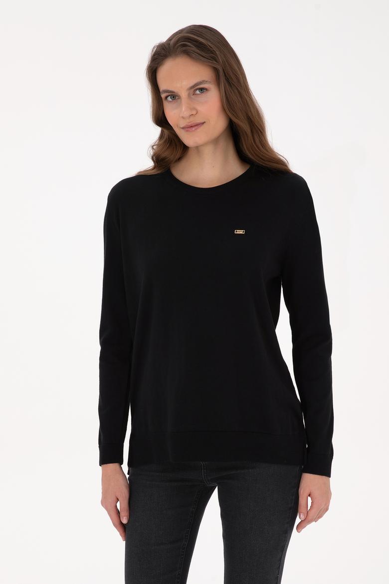 Kadın Siyah Bisiklet Yaka Basic Kazak