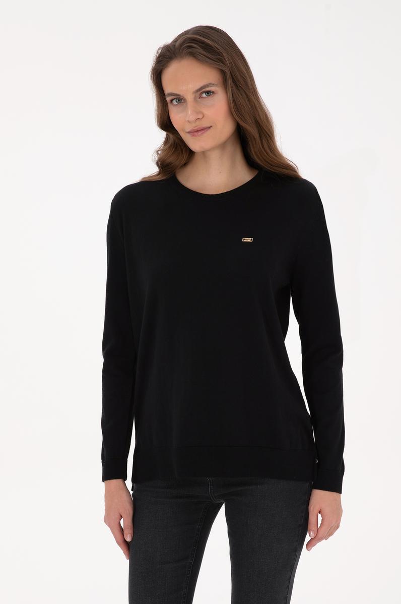 Kadın Siyah Bisiklet Yaka Basic Kazak