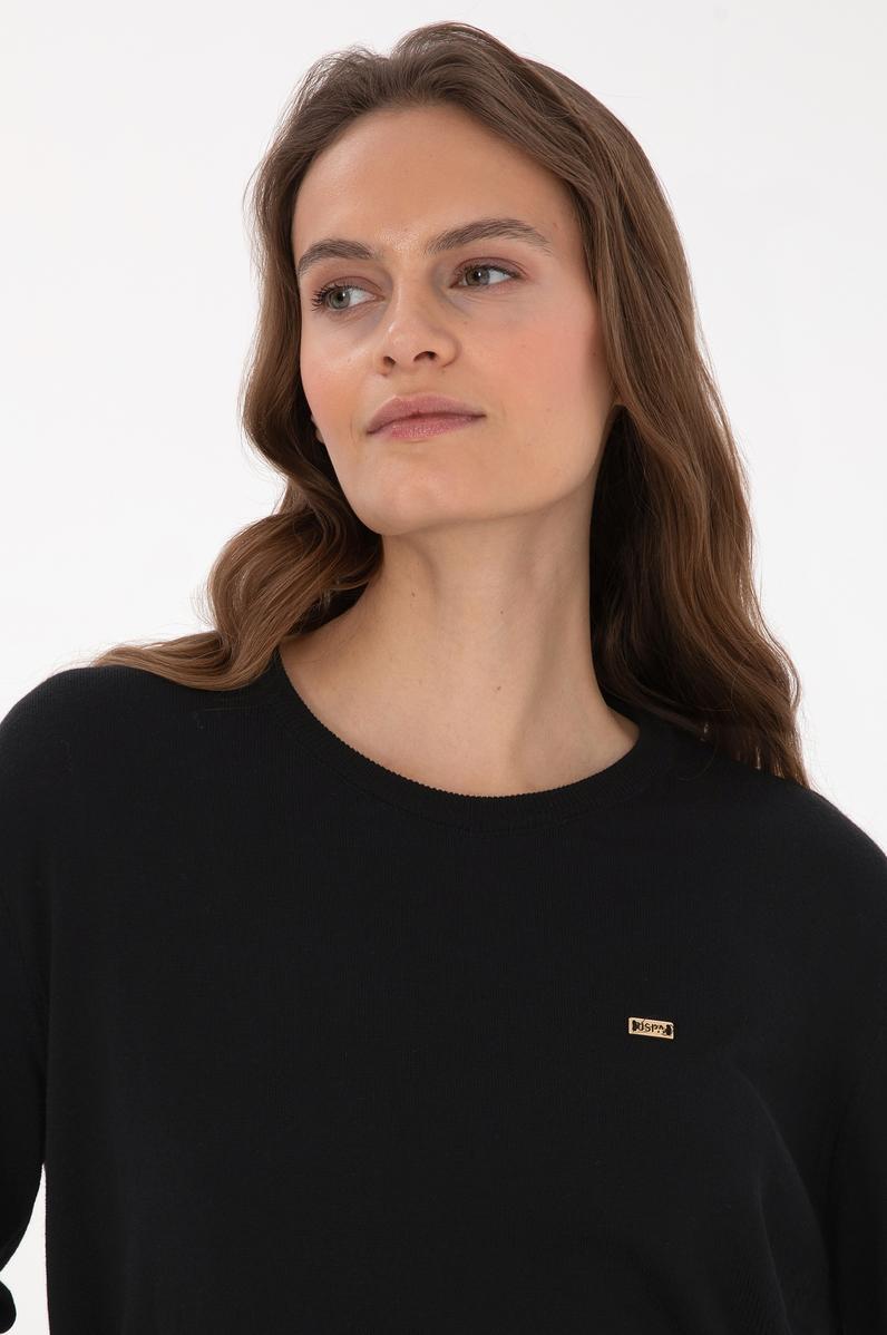 Kadın Siyah Bisiklet Yaka Basic Kazak